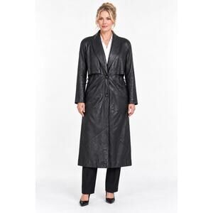 Vintage 90s Wilsons Black Leather Long Jacket Womens Size Medium Cape Bodice